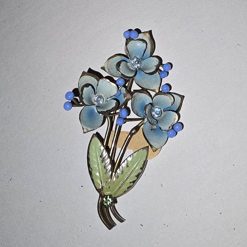 Vintage Made in Austria Floral Brooch with Blue Flowers